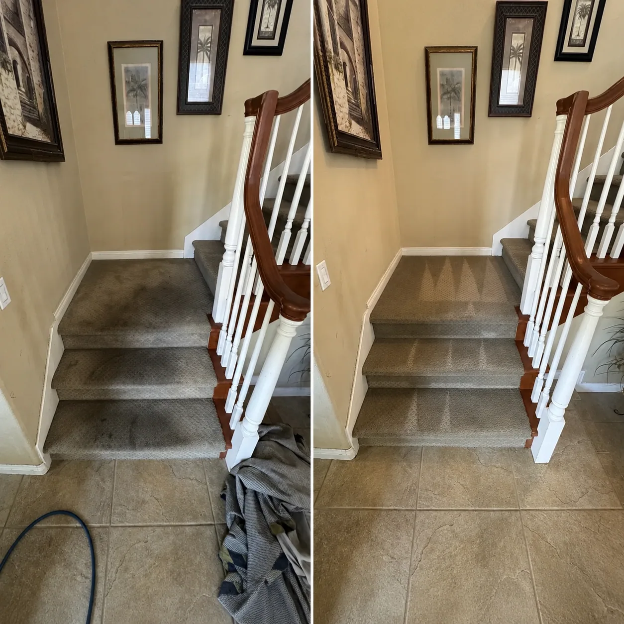Before and after stair carpet cleaning result in Camden NSW